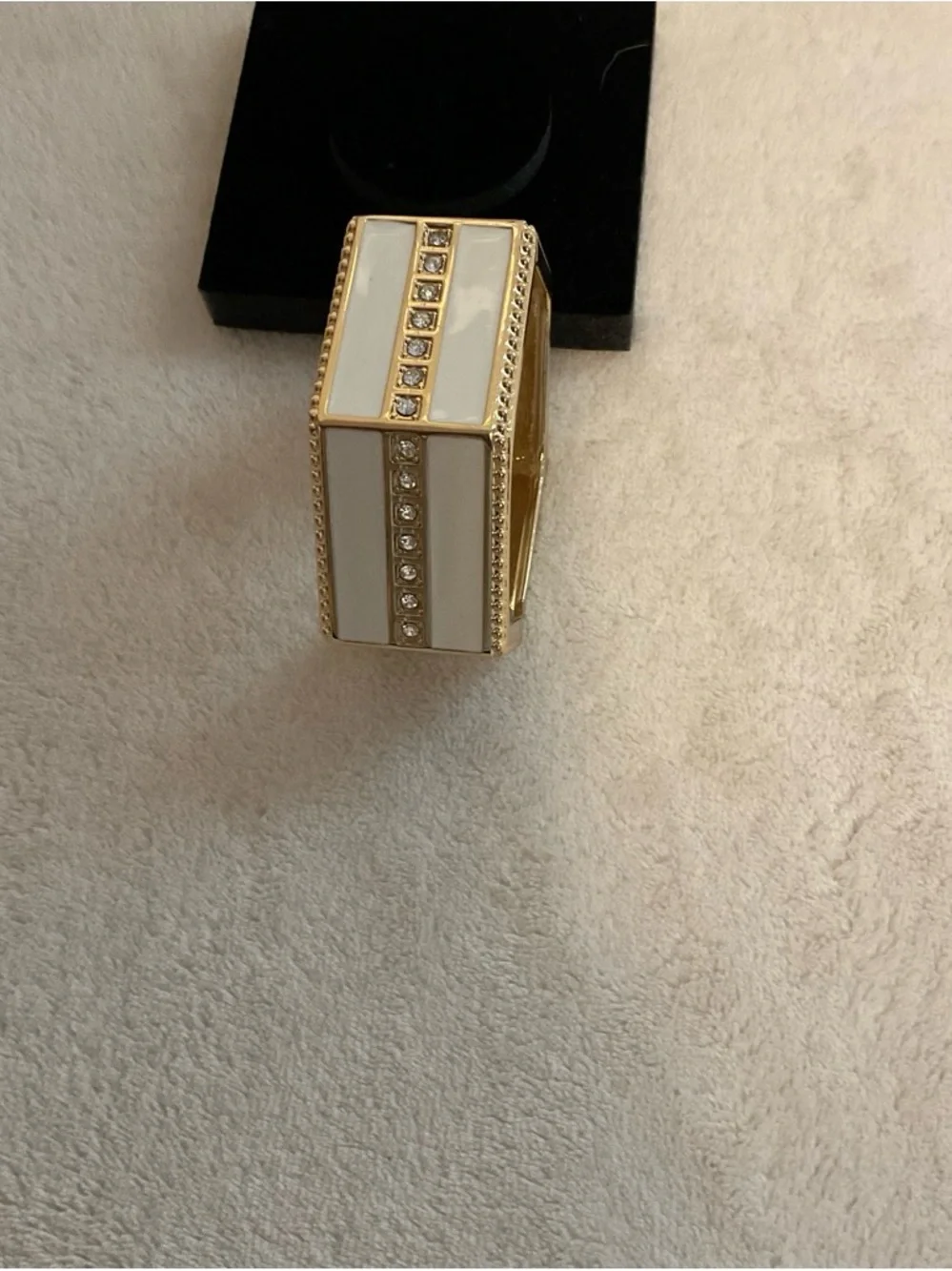 Gold and White Hexagonal Crystal-Trim Bracelet